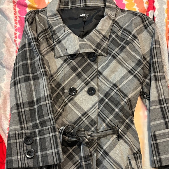 Apt. 9 Jackets & Blazers - Apt. 9 Women's Checkered Trench Coat - Black and Gray